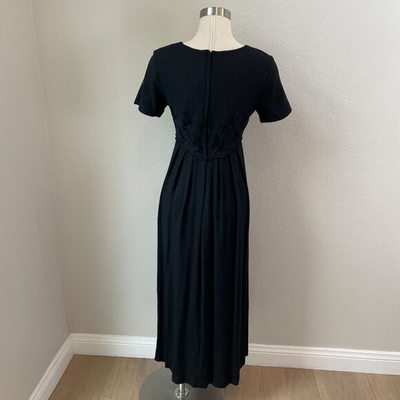 Vintage CDC Womens 4 Black Maxi Dress Short Sleeve Embroidered Bodice Babydoll - Picture 8 of 16